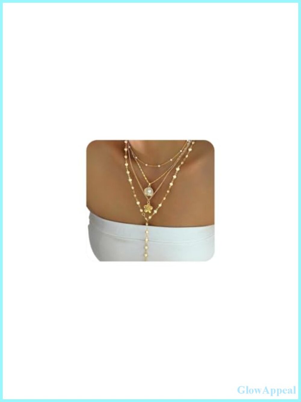 Layered Gold Flower Pearl Beaded Choker Necklace White Shell Pendant Y-Necklace
